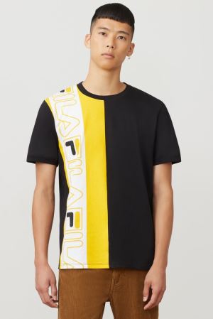 FILA Dixon Tee Shirts Black / White / Yellow,Mens Clothing | CA.GCKPQS832